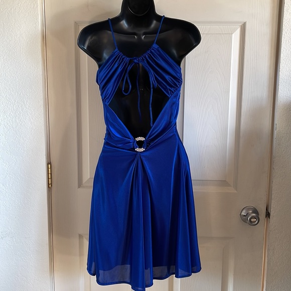 Beautiful Morgan & Co Blue Silk Cocktail Evening Dress in Excellent Condition - Picture 2 of 5